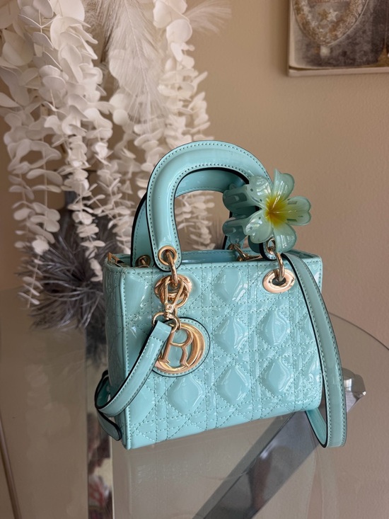 Handbags - Aqua Patent Leather Quilted Top-Handle Bag with Gold Hardware